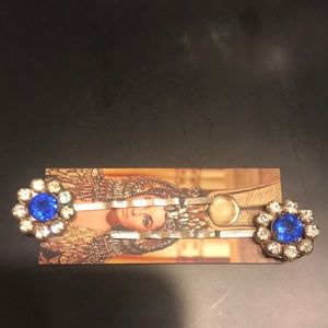 2 Vintage Blue and Clear jewel hair pins